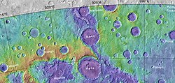 Topo map showing the location of Hale Crater and other nearby features