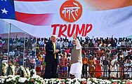 Prime Minister Narendra Modi of India (right) and President Donald Trump of United States (left) at Namaste Trump rally in Narendra Modi Stadium, Gujarat.