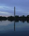 The Washington Monument as viewed at dusk from the Jefferson Memorial across the river.