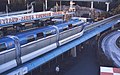 The blue Mark II ALWEG Monorail train. Seen at the Disneyland Park station in August 1963.
