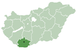 Location of Baranya county in Hungary