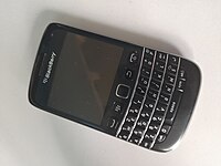 Photo of a black BlackBerry Bold 9790, english keyboard.