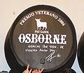 Cask of brandy (signed by Pau Gasol) showing the Osborne logo and bull