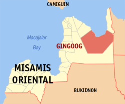 Map of Misamis Oriental with Gingoog highlighted