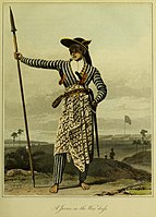 A Javanese man in war dress, The History of Java, by Thomas Stamford Raffles (1817)