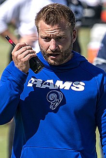 Sean McVay on field during a team practice in 2019