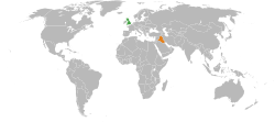 Map indicating locations of United Kingdom and Ba'athist Iraq