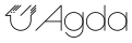 A stylized chicken in black lines and dots, to the left of the name "Agda" in sans-serif test with the first letter slanted to the right.