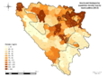 Population density in Bosnia and Herzegovina by municipality, early data from the 2013 census