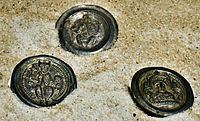 Medieval silver bracteates (hollow pennies), with depictions of Frederick I, Holy Roman Emperor, 12th century, Frankfurt am Main