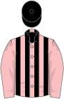 Pink, black stripes on body, black cap