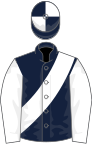 Dark blue, white sash and sleeves, quartered cap