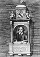 George Vertue's 1725 illustration for Pope's edition of Shakespeare's works, derived from his own drawing of the monument and the Chandos portrait