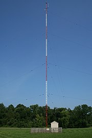 Mast radiator antenna of AM radio station
