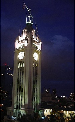 Illuminated picture of the tower at night, Honolulu in 2005