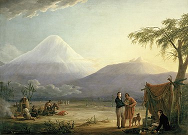Humboldt and his fellow scientist Aimé Bonpland at the foot of the Chimborazo volcano (imaginary scene, 1810)