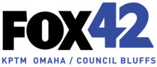 The Fox network logo in black next to a blue numeral 42 in a sans serif with custom cuts. Beneath is the text "K P T M Omaha/Council Bluffs".