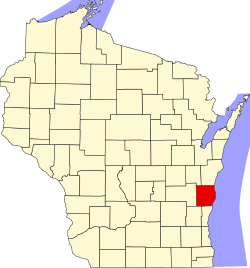 Map of Wisconsin showing Sheboygan County