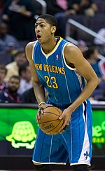 Anthony Davis of the New Orleans Hornets in a game during his rookie season