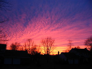 A photograph from Harleysville, Pennsylvania on 14 January 2005 of an amazing sunset. Photograph by Andrew Crouthamel.