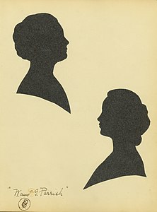 Silhouette portraits of Williamina and Grace Parrish by Grace Parrish, The Potter's Wheel, Volume 1, Number 5, page 53, March 1905