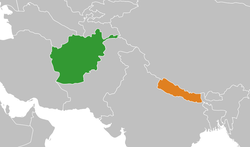 Map indicating locations of Afghanistan and Nepal