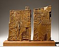 Arm panel from a ceremonial chair of Thutmose IV depicting the king as a sphinx trampling enemies, now in the Metropolitan Museum of Art