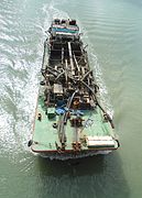Top view of a suction dredger on the Nandu River, Hainan, China