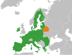 Map indicating locations of European Union and Belarus
