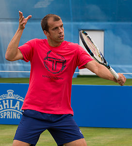 Gilles Müller during practice at the Queens Club Aegon Championships in London, England.