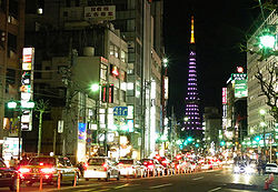Roppongi at night, with Tokyo Tower in the background