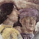 Andrea Mantegna, c. 1474, includes himself, as court artist, in his appropriate place in this fresco of the Gonzaga court.