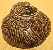 An owl-shaped lime pot; Angkorian era, 12th-13th century