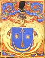 Coat of arms of the Transylvanian-Saxon family Drágfi de Beltiug (Hungarian Drágffy de Béltek) scions of Dragoş I of Bedeu