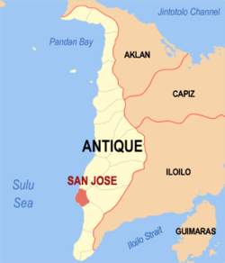 Map of Antique with San Jose de Buenavista highlighted
