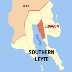 Map of Southern Leyte with Libagon highlighted