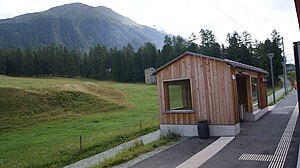 Enclosed wooden shelter on platform