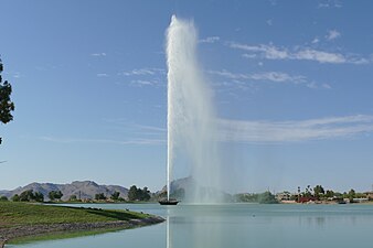 The famous fountain in Fountain Hills, Arizona, running at full height.