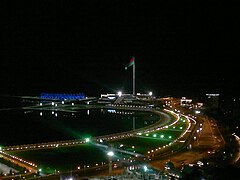 Baku at night with the Baku Crystal Hall in the background