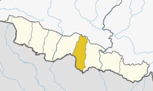Mahottari District (dark yellow), in Madhesh Province