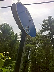 Nehantic Trail sign at CT State Route 138 Crossing.