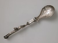 Silver-plated fancy bronze spoon with a panther, Roman, 3rd-4th century, found in France