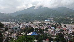 View of Srinagar, Pauri Garhwal, Uttarakhand with mountains
