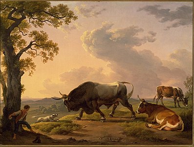 A Bull Attacked by a Dog in an Italian Landscape, 1832. Museum Boijmans Van Beuningen
