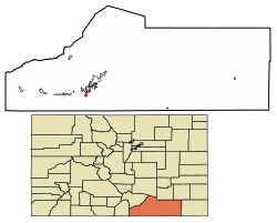Location of Starkville in Las Animas County, Colorado.