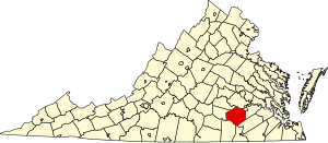Map of Virginia highlighting Dinwiddie County
