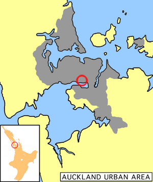 Location of Onehunga in Auckland.