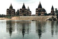Memorial Chhatris of the ruler of Orchha, on the bank of the Betwa River.