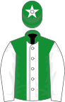 Green, white stripe and sleeves, star on cap