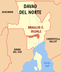 Map of Davao del Norte with Braulio E. Dujali highlighted